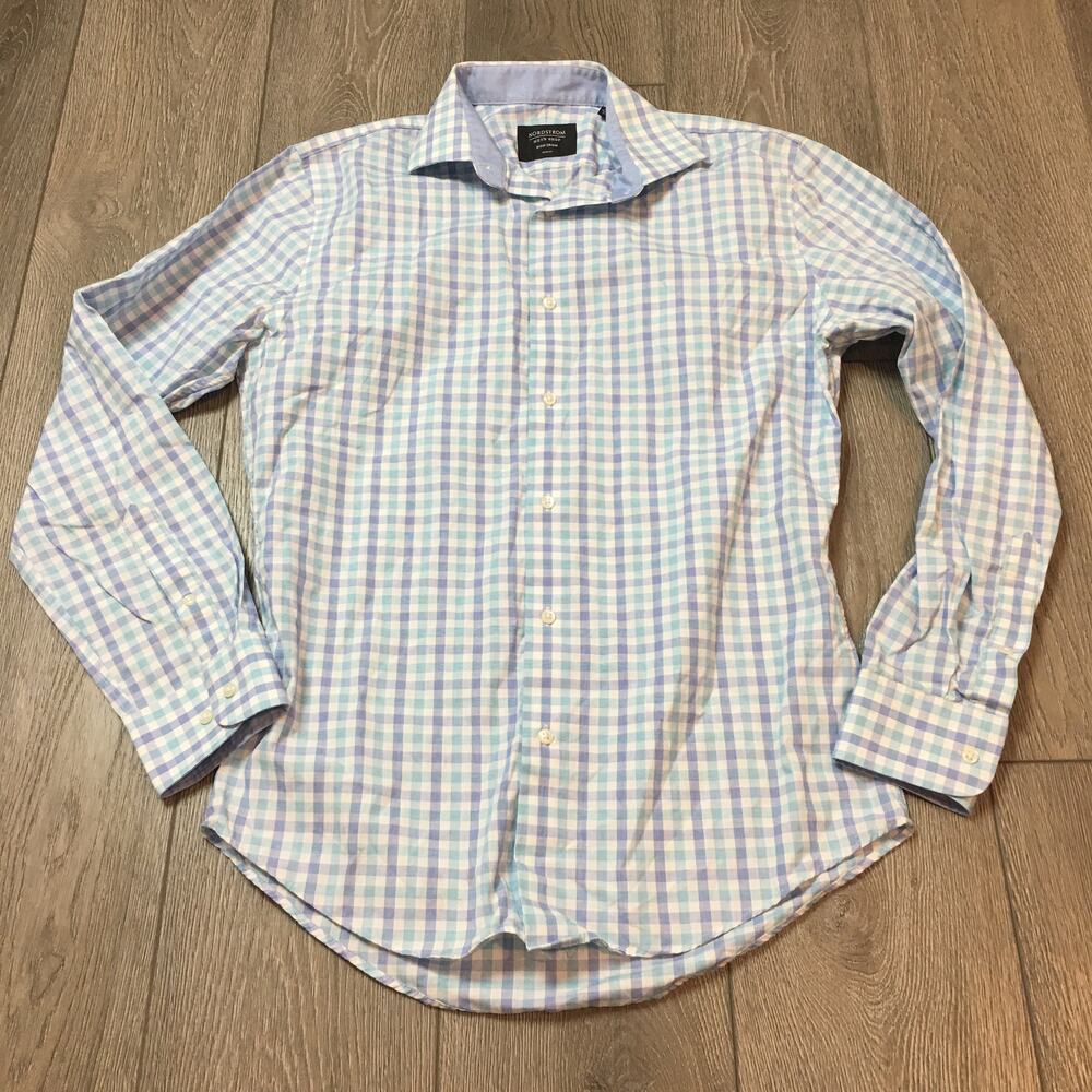 Nordstrom Men's Shop Non-Iron Trim Fit Size 15 Men Button UP Long Sleeve